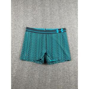 Under‎ Armour Women's S HeatGear Compression Shorts Blue Teal Geometric Print